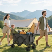 Outsunny Folding Garden Trolley, Cargo Traile on Wheels, Collapsible Camping Trolley, Outdoor Utility Wagon, Dark Grey(m-2)