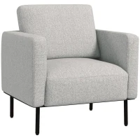 HOMCOM Fotoliu decorativ din material textil cu efect de in, respirabil, cu picioare din oțel, 79x76x65 cm, gri(m-1)