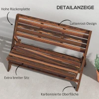 Outsunny Tuinbank voor 2 personen, rustiek ontwerp, inklapbaar, natuurlijk hout, 122 x 63 x 83 cm, gebrande afwerking(m-7)