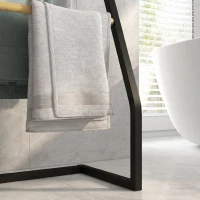 HOMCOM Suport pentru prosoape cu 4 bare din oțel și bambus, 40.5x28x98cm, negru și culoare lemn(m-8)