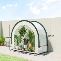 Outsunny Foldable Small Greenhouse, Portable Green House Mini Greenhouse with Zipper Door, PE Base, 200 x 80 x 164 cm, Green(m-3)