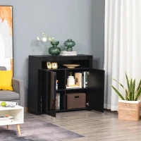 HOMCOM 2-Door Sideboard with LED Light, High Gloss Lighted Storage Cabinet with Shelves and Open Compartment, Modern Kitchen Sideboard for Dining Room, Living Room, 107 x 35 x 97cm, Black(m-7)