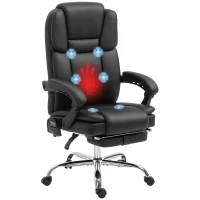 Vinsetto Verstelbare bureaustoel met 6 massagepunten, verwarming, voetsteun, kunstleer, zwart(m-11)