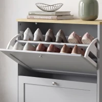 HOMCOM Sapateira 12 Pares Móvel de Entrada com 2 Gavetas Basculantes e Prateleiras Ajustáveis 60x23,5x80 cm Cinza(m-8)