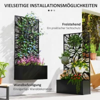 Outsunny Hoogbed met privacypaneel, klimrek, metaal, zwart(m-5)