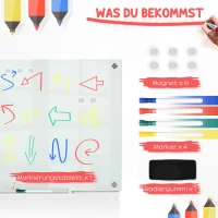 Vinsetto Glazen Whiteboard, Memobord, Whiteboard, 4 stiften, 6 magneten, 1 spons, 1 houder, Wit(m-5)