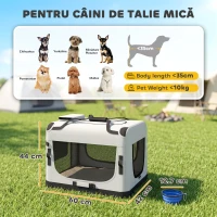 PawHut Geantă de Transport Pliabilă pentru Câini de Talie Mică, cu Bol, din Țesătură Oxford, Gri Deschis(m-3)