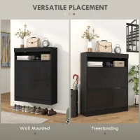 HOMCOM 16 Shoe Pair Storage Cabinet, with Flip Doors - High Gloss Black(m-4)