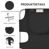 Outsunny Tuinligstoel, ligstoel met gewatteerde gezichtsopening, massage-ligstoel voor buiten, zijvak, stof, metaal, zwart(m-6)