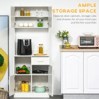 HOMCOM Tall Kitchen Cupboard, Kitchen Cabinet with Doors, Shelves, Drawer and Open Countertop, Storage Cabinet for Living Room, Dining Room, White(m-4)