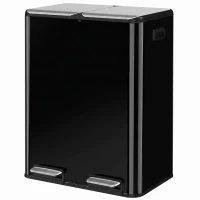 HOMCOM 2 x 30L Double Kitchen Bin, Stainless Steel Pedal Rubbish Bin with Dual Compartments, Soft Close Lids, High Gloss Black(m-15)