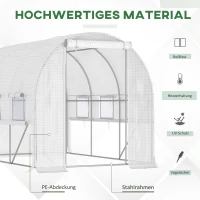 Outsunny Foliënkas met 6 oprolbare ramen, deur met ritssluiting, roestvrij stalen frame, 2,95 x 2 x 2 m, wit(m-5)