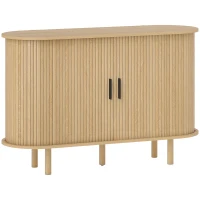 HOMCOM Aparador con Puertas Tambour Deslizantes 4 Compartimentos y Patas de Madera 120x40x78 cm Roble(m-1)