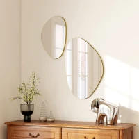 HOMCOM Set of 2 Pebble-Shaped Wall Mirror - Gold Tone(m-10)