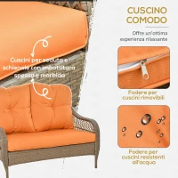Outsunny Set Mobili da Giardino in Rattan PE con 2 Poltrone Divano a 2 Posti e Tavolo e Cuscini, Colore Khaki e Arancione(m-4)