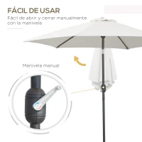 Outsunny Sombrilla de Jardín, Ø260x235 cm, Parasol de Jardín Reclinable con Manivela, Poste Desmontable de Aluminio y 6 Varillas de Metal, para Terraza, Exterior, Balcón, Crema(m-4)