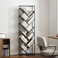 HOMCOM 10 Shelf Industrial-Style Bookshelf - Black/Grey(m-10)