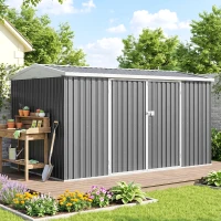 Outsunny 14 x 8ft Outdoor Garden Metal Storage Shed with Lockable Door, Tool Storage Box for Garden, Patio and Lawn, Grey(m-9)