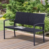 Outsunny Banc de jardin 2 places style cosy chic résine tressée 4 fils imitation rotin noir(m-10)