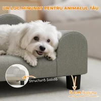 PawHut Canapea pentru câini cu brațe de sprijin, din lemn și material textil French Terry, 66x42x28,5 cm, gri(m-6)