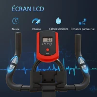HOMCOM Vélo d'appartement vélo de Fitness avec écran LCD multifonctions capteur de fréquence cardiaque selle et guidon réglables poids volant inertie 6 Kg acier noir et rouge(m-5)