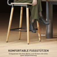 HOMCOM Set van 2 Barstoelen met Rugleuning, Voor Huisbar, Keukeneiland, Eetkamer, Hout, Metaal, Lichtbruin(m-4)
