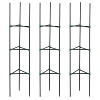 Outsunny latwerk, set van 3 stuks, plantenhouder, steunpalen voor tuinplanten, tomatenkooi voor klimplanten, staal, groen, 38 x 38 x 182 cm(m-11)