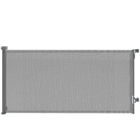 PawHut Barrera de Seguridad para Perros Retráctil Extensible hasta 180 cm de Ancho para Escaleras y Puertas Gris(m-1)