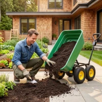 Outsunny Carro de Jardín Basculante Capacidad 125 L Carga 200 kg con Marco de Acero y 4 Ruedas Neumáticas Verde(m-9)