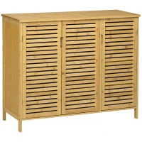 HOMCOM Armario Zapatero de Bambú con 3 Puertas Estantes Ajustables para 16 Pares de Zapatos Antivuelco 100x35x80 cm Natural(m-1)