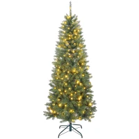 HOMCOM Sapin de Noël artificiel 180 cm, arbre de Noël fin avec 250 lumières, 899 pointes, support en métal pliable, vert(m-12)