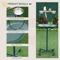 PawHut Bird Perch Stand with Four Wheels, Feeding Bowls, for Small, Medium Birds, Green(m-5)