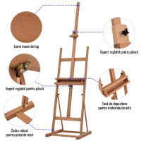HOMCOM Șevalet Reglabil din Lemn de Fag pentru Pictură cu Compartiment de Depozitare, 53x50.5x171-230cm(m-5)