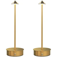 HOMCOM Juego de 2 Lámparas de Mesa LED Recargables con USB y Control Táctil y Luz Regulable Ø10x30 cm Dorado(m-1)