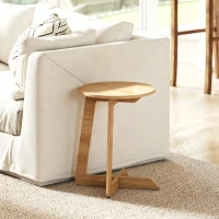 HOMCOM Table d'Appoint en Forme C, Plateau Rond Ø 36 cm, Table Basse Moderne, Compact, Montage par Clipsage, Effet Bois Naturel(m-2)