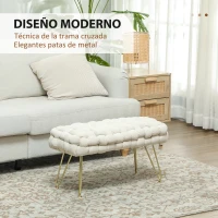 HOMCOM Banco Pie de Cama Tapizado en Terciopelo Reposapiés con Patas de Metal y Asiento Acolchado Crema(m-4)