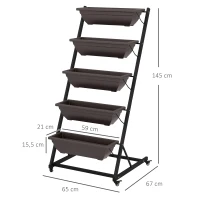 Outsunny 5-laags plantenrek, 145 cm hoog bloementoren met wieltjes en potten, stalen plantenplanken Bruin(m-3)