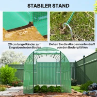 Outsunny Polytunnelkas met kunststof hoes en stalen frame, begaanbare kas met oprolbare deuren, Groen(m-7)