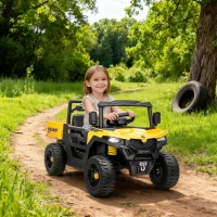 AIYAPLAY Kids Ride on Car, 12V Electric Kids UTV with Electric Dump Bed, 4-Wheel Suspension for 3-8 Years, Yellow(m-10)