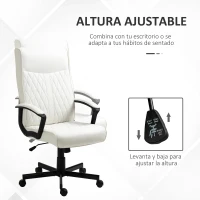 Vinsetto Silla de Oficina con Respaldo Alto Altura Ajustable y Función de Inclinación 65x65x102-112,5 cm Blanco Roto(m-4)