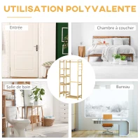HOMCOM Portant à Vêtements Bambou Penderie Porte-Manteaux avec étagères, Tringle et 2 patères - dim. 90L x 30P x 155H cm(m-6)