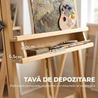 Vinsetto Șevalet Pictură Pliabil cu Roți, pentru Pânze, din Fag, Reglabil, Lemn de fag, Culoare Lemn(m-6)