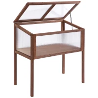 Outsunny Verhoogd frame van hout koude kas kruidenbed voor tuin balkon bruin hout pc-plaat(m-10)