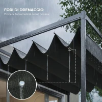 Outsunny Pergola Gazebo da Esterno 3x2.1 m con Tettuccio Retrattile in Metallo e Poliestere, Nero(m-6)