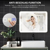 HOMCOM Badkamerspiegel met LED-verlichting, anti-condenspad, 3 instelbare lichtkleuren en klok, 80 x 60 cm, zilver(m-7)