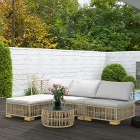 Outsunny Tuinset, 5-delig, inclusief zitkussen, kunstrotan, roestvrijstalen frame, lichtgrijs(m-9)