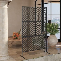 Outsunny Ruimteverdeler voor buiten, metalen wandscherm voor terras, veranda, tuin, vrijstaand klimrooster, staal, zwart(m-7)
