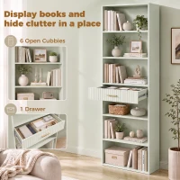 HOMCOM Bookcase Narrow Tall Space-Saving Bookshelf Drawer Open Shelves 60 x 24 x 182 cm Light Green(m-4)