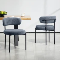 HOMCOM Set van 2 eetkamerstoelen, fleece-bekleding, stoelen met gestoffeerde zitting, metalen poten, grijs(m-8)