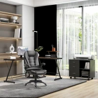 HOMCOM Freestanding Printer Stand Unit Office Desk Side Mobile Storage w/ Wheels 3 Drawers, 2 Open Shelves Modern Style 80L x 40W x 65H cm - Black(m-9)